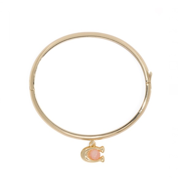 COACH Women’s Gold Logo Charm Hinged Bangle Bracelet - Picture 8 of 8